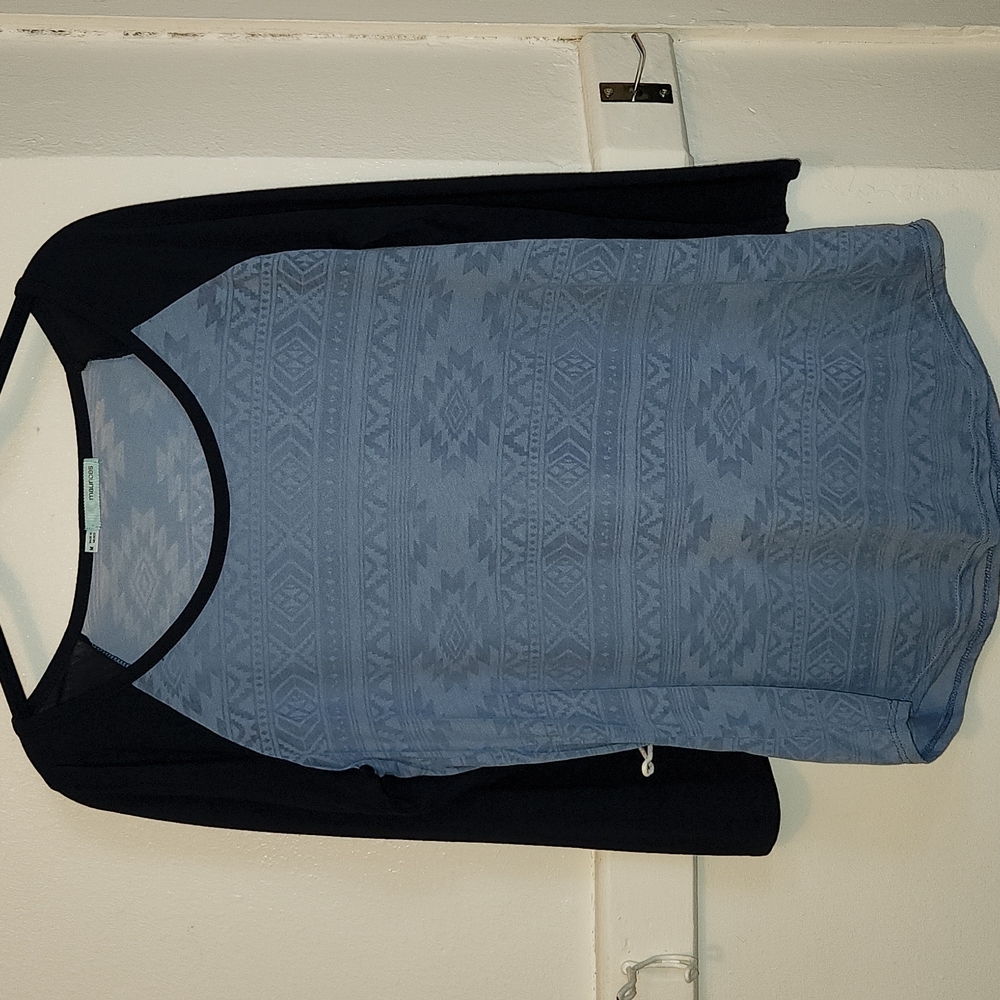 Maurices - Light Blue and Navy Aztec Burnout Tee- M